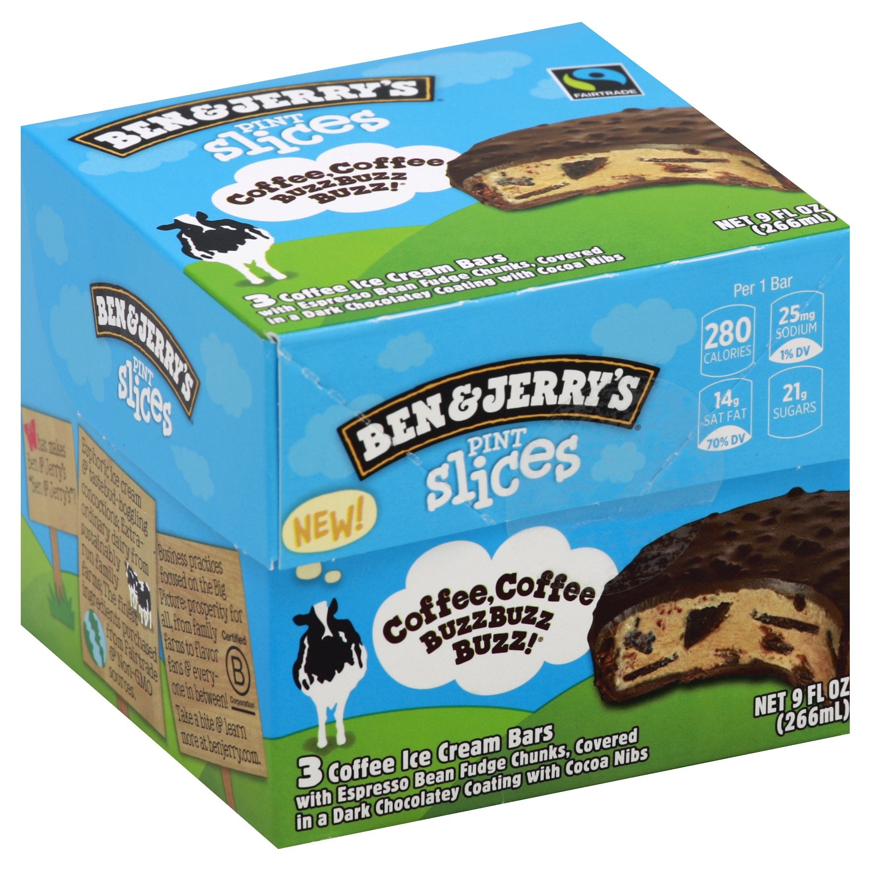 slide 1 of 1, Ben Jerry's Pint Slices Coffee Buzz Ice Cream Bars, 3 ct