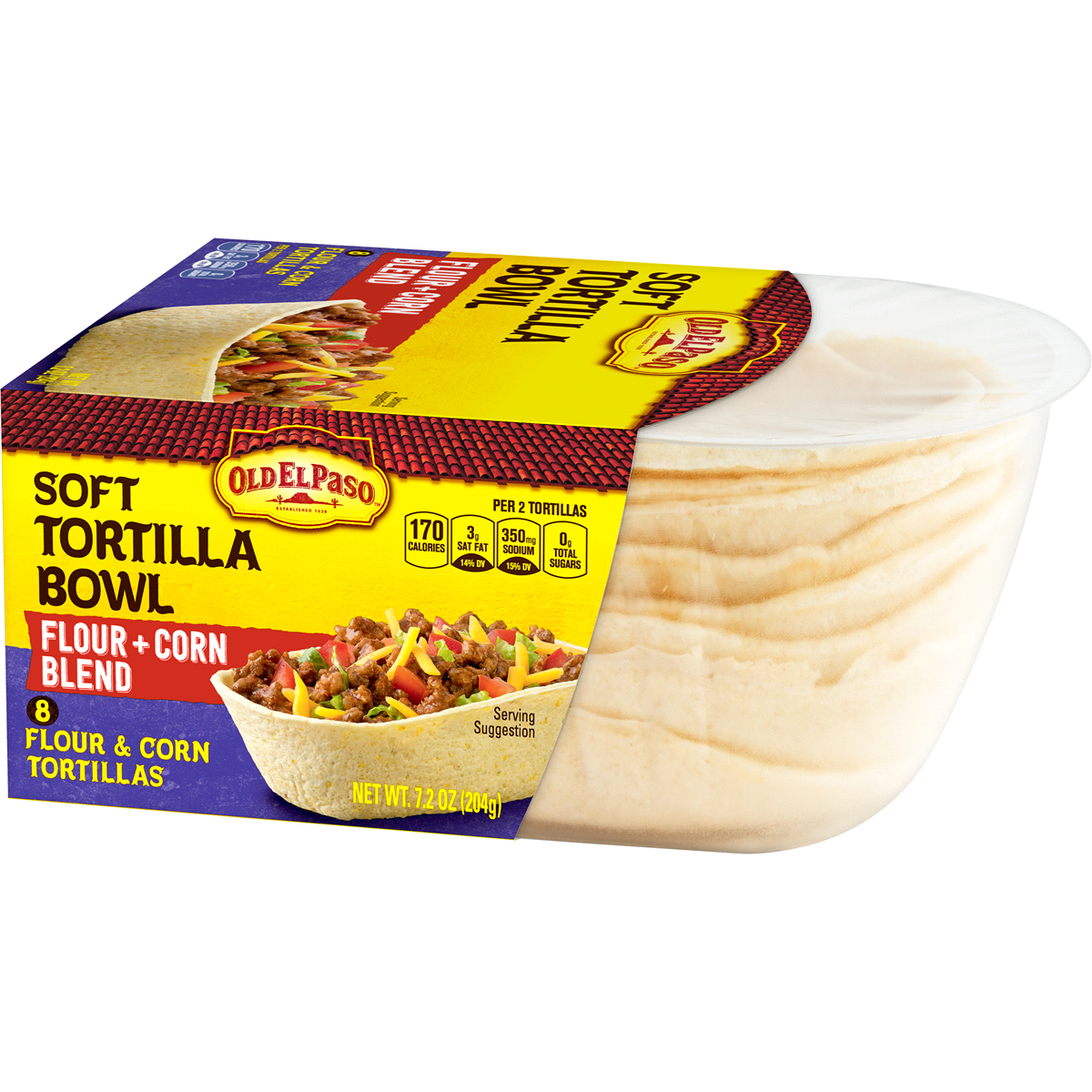 slide 1 of 1, Old El Paso Flour & Corn Blend Soft Tortilla Bowl, 7.2 oz