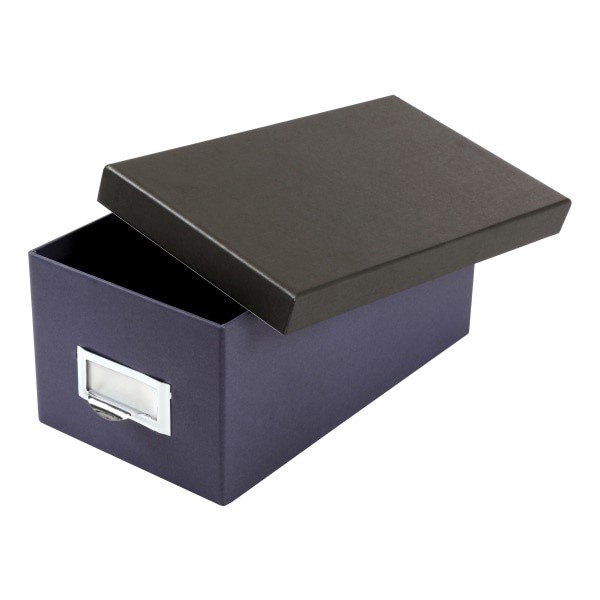 slide 1 of 5, Oxford Indigo/Black Index Card Storage Box, 4 in x 6 in