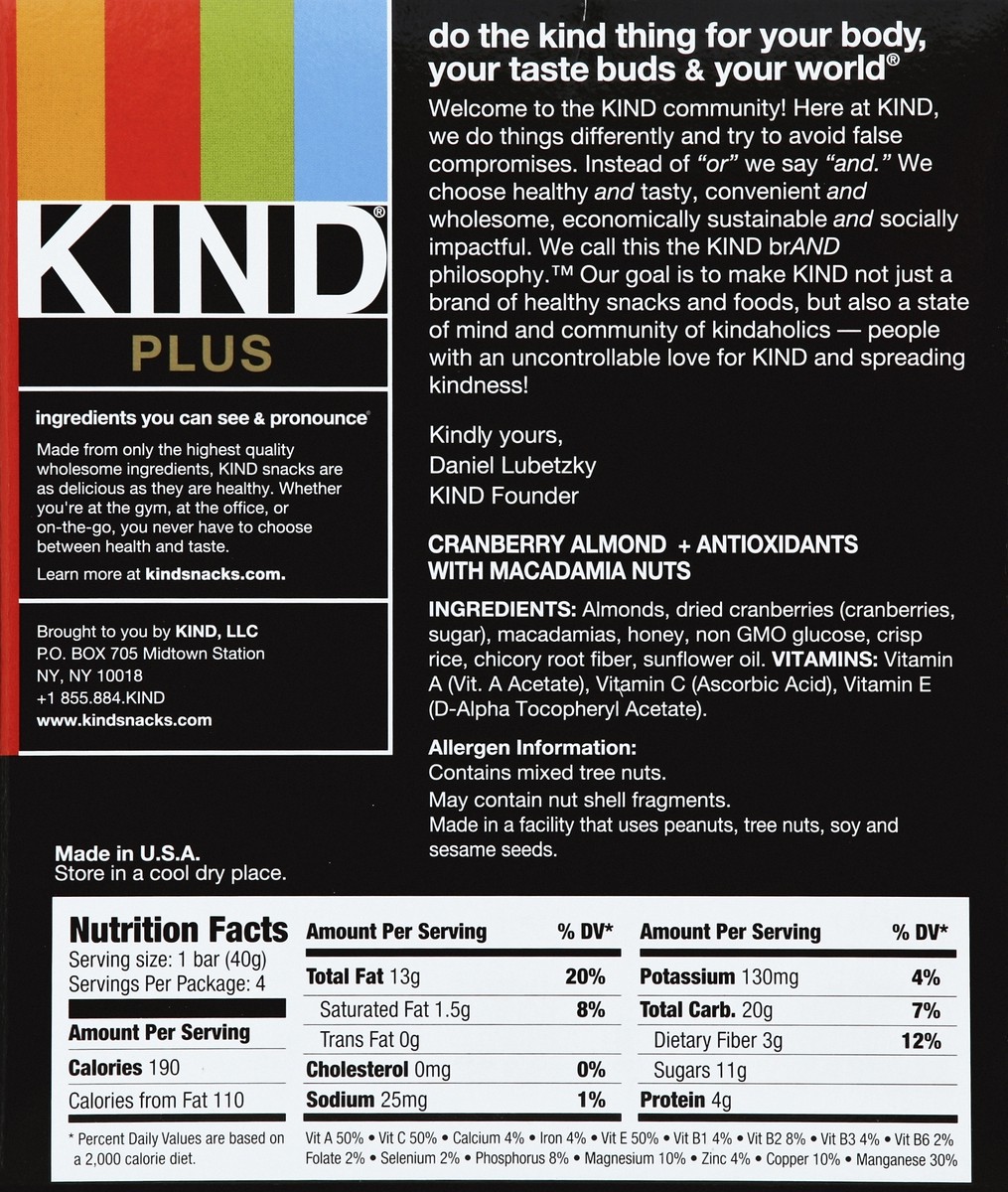 slide 6 of 6, KIND Cranberry Almond + Antioxidants Nutrition Bars, 4 ct