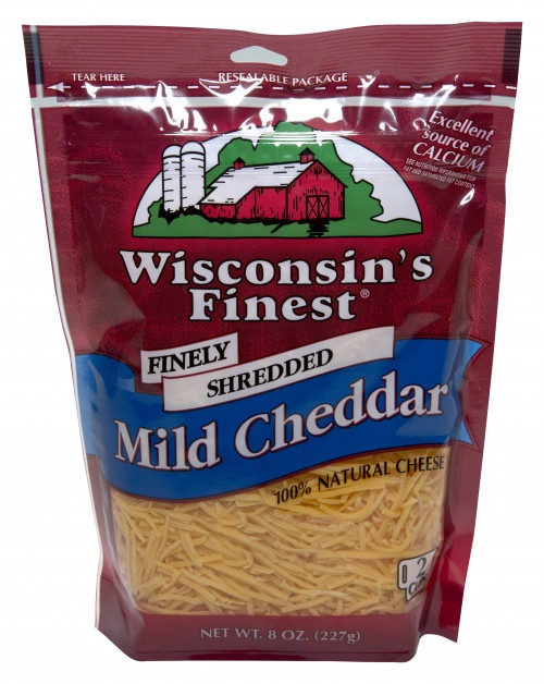 slide 1 of 1, Wisconsin's Finest Shredded Fancy Mild Cheddar Cheese, 8 oz