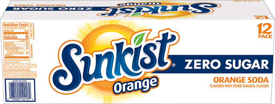 slide 3 of 5, Sunkist Zero Sugar Orange Soda, 12 ct, 12 ct; 12 fl oz
