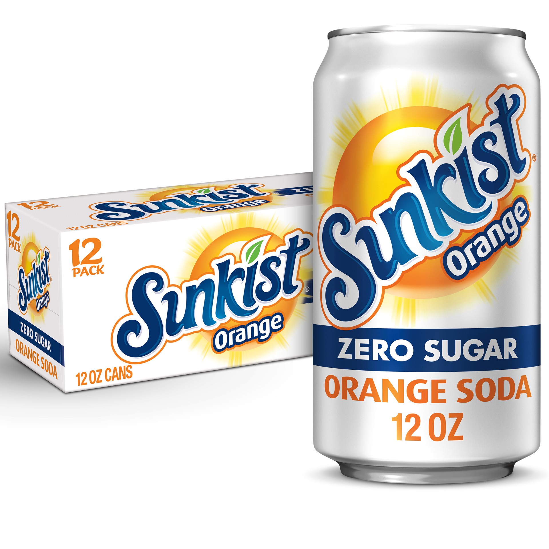 slide 1 of 5, Sunkist Zero Sugar Orange Soda 12-12 fl oz Cans, 12 ct; 12 fl oz