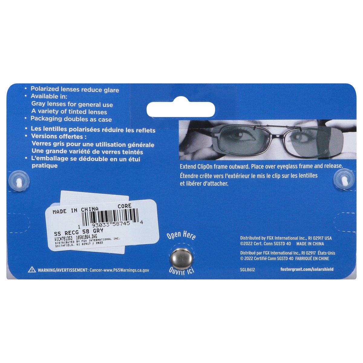 slide 12 of 13, Foster Grant Solar Shield Polarized Clip 58RecG Sunglasses 1 ea, 1 ct