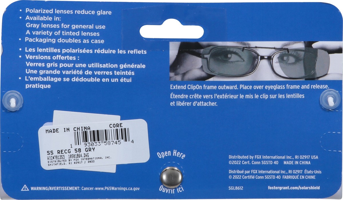slide 11 of 13, Foster Grant Solar Shield Polarized Clip 58RecG Sunglasses 1 ea, 1 ct