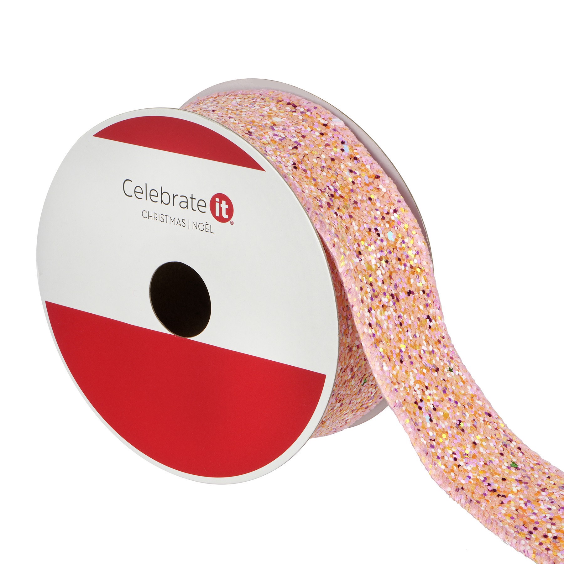 slide 3 of 3, 1.5" X 12ft. Pink Mix Wired Glitter Ribbon By Celebrate It, 1.5 in x 12 ft