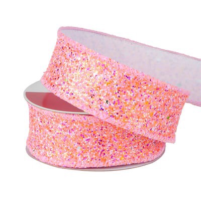 slide 1 of 3, 1.5" X 12ft. Pink Mix Wired Glitter Ribbon By Celebrate It, 1.5 in x 12 ft