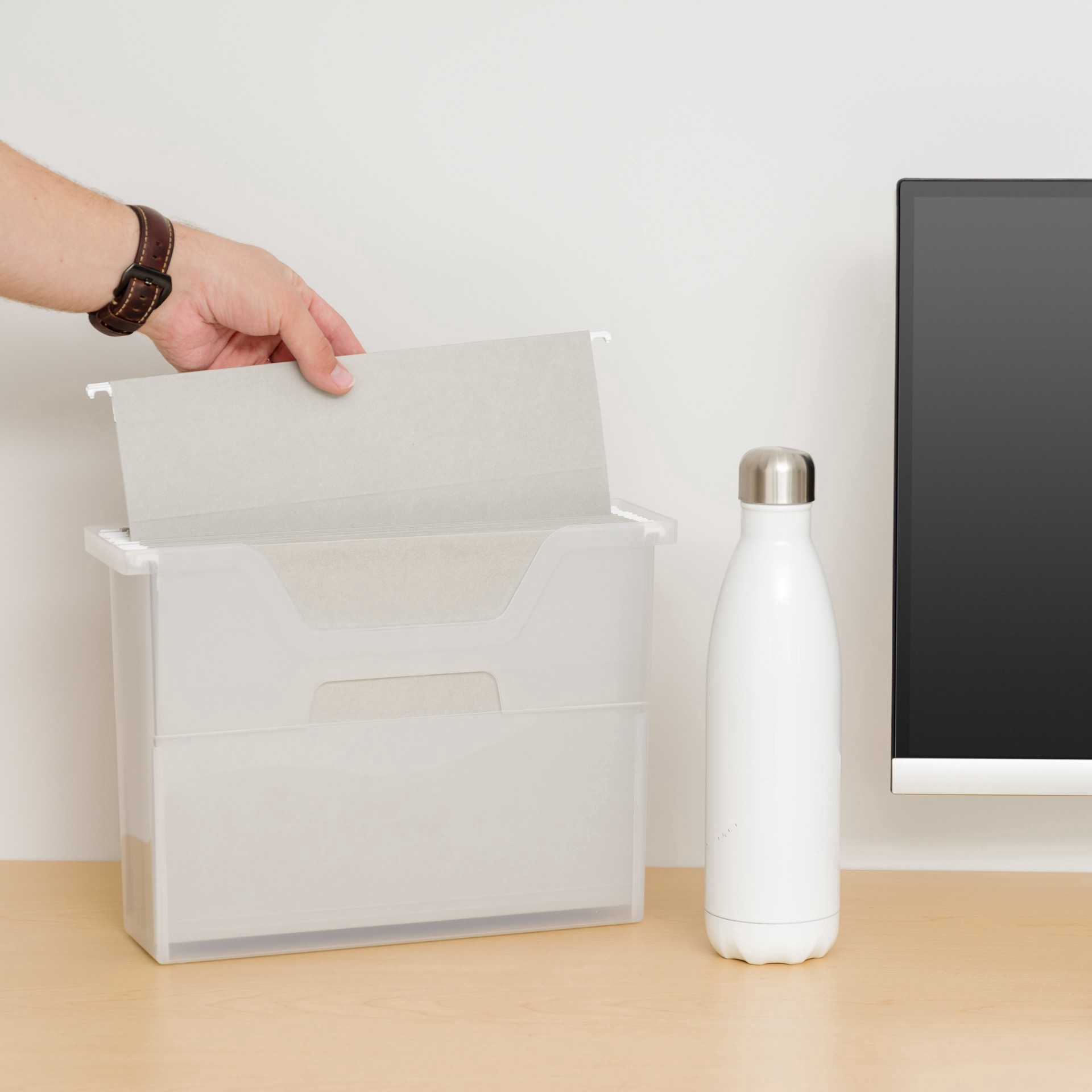 slide 2 of 6, Iris Small Open Top Plastic File Box, 3.9 in x 13.4 in x 9.8 in