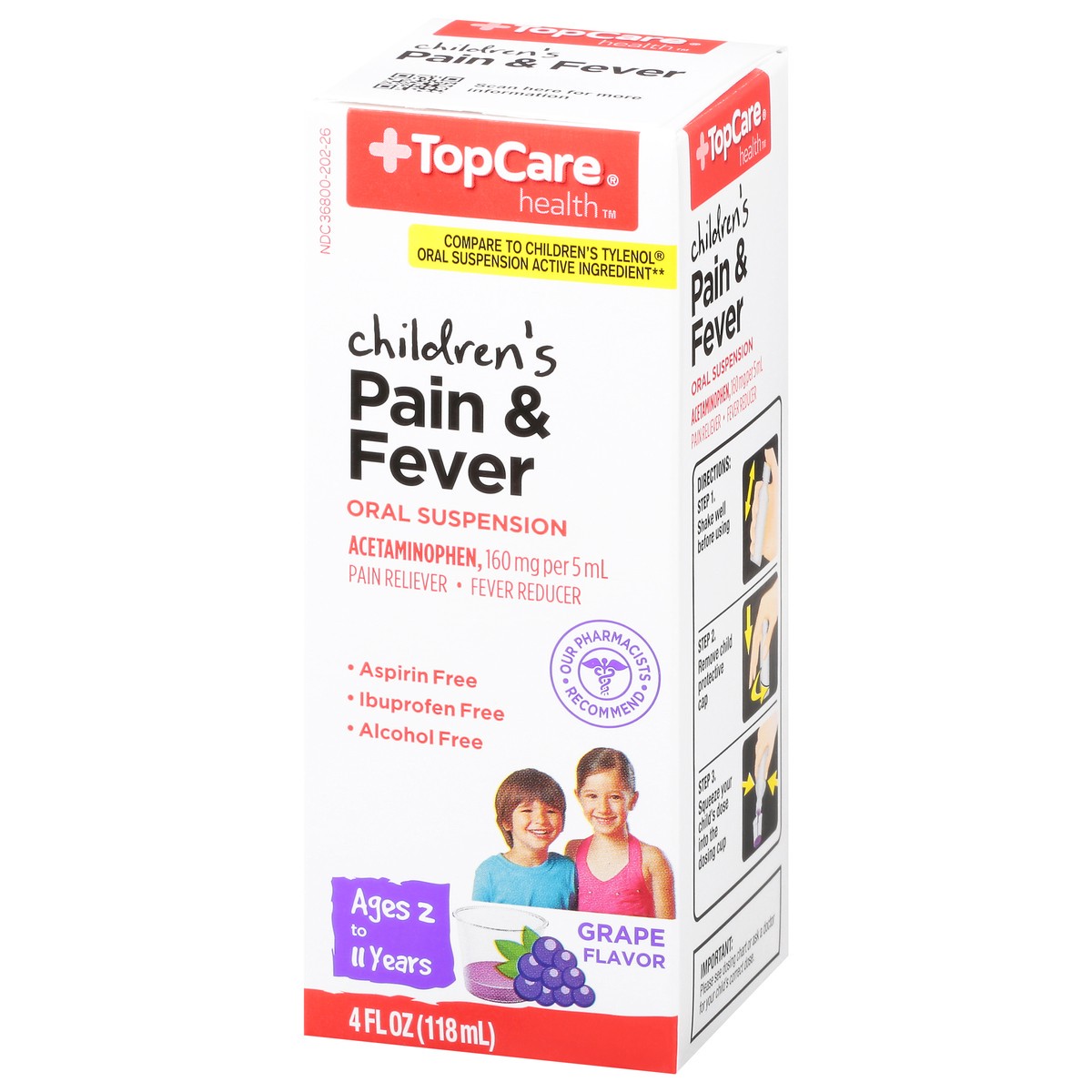 slide 2 of 14, TopCare Children Pain And Fever Grape, 4 oz