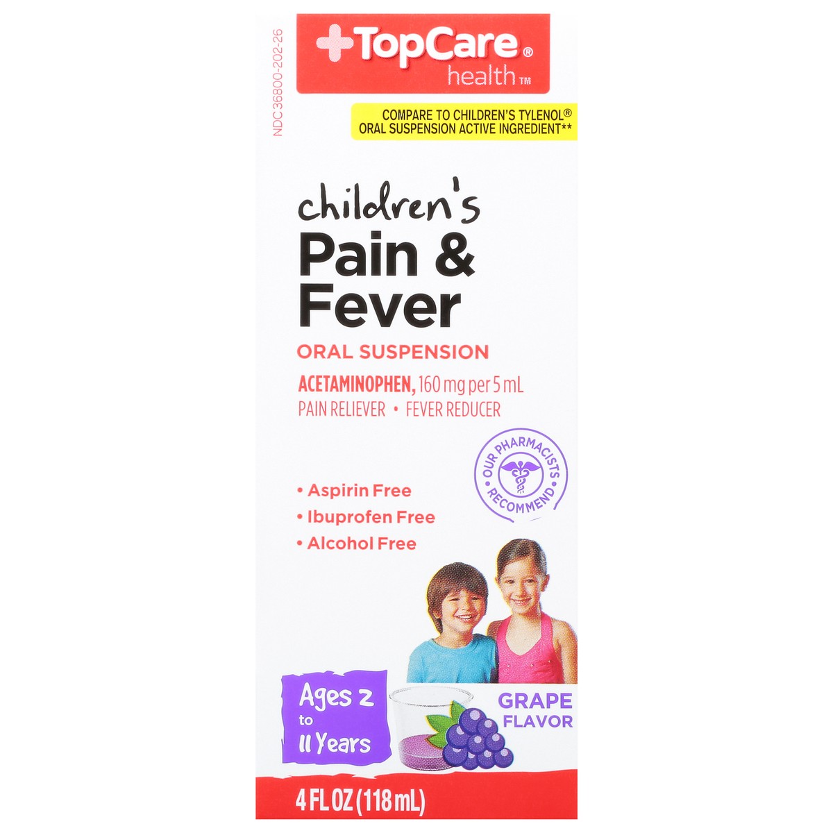 slide 9 of 14, TopCare Children Pain And Fever Grape, 4 oz