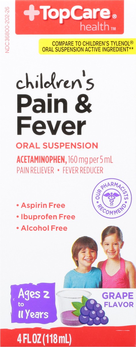 slide 6 of 14, TopCare Children Pain And Fever Grape, 4 oz