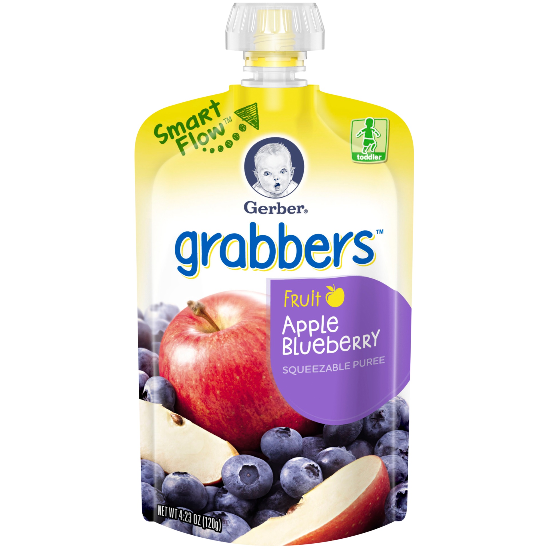 slide 1 of 1, Gerber Graduates Grabbers Fruit Apple Blueberry Squeezable Puree, 4.23 oz