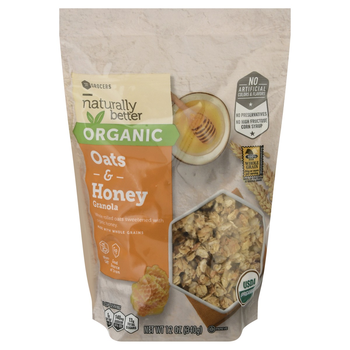 slide 9 of 13, SE Grocers Naturally Better Organic Granola Oats & Honey, 12 oz