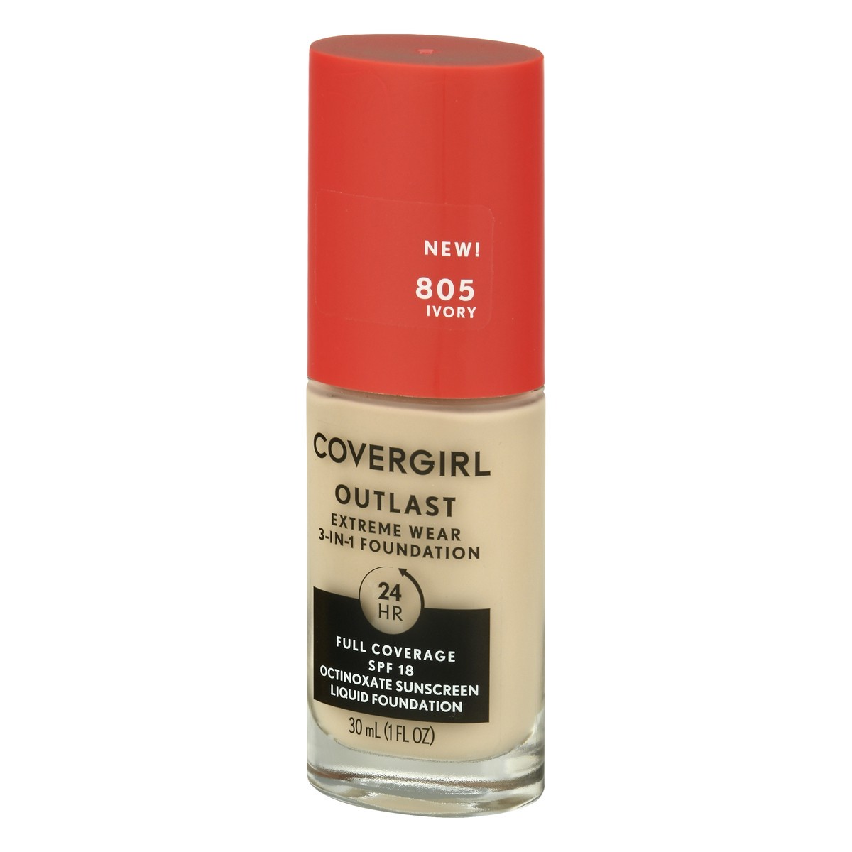 slide 2 of 9, Covergirl Outlast Extreme Wear 3-in-1 Full Coverage Liquid Foundation, SPF 18 Sunscreen, Ivory, 1 Fl. Oz., 30 ml