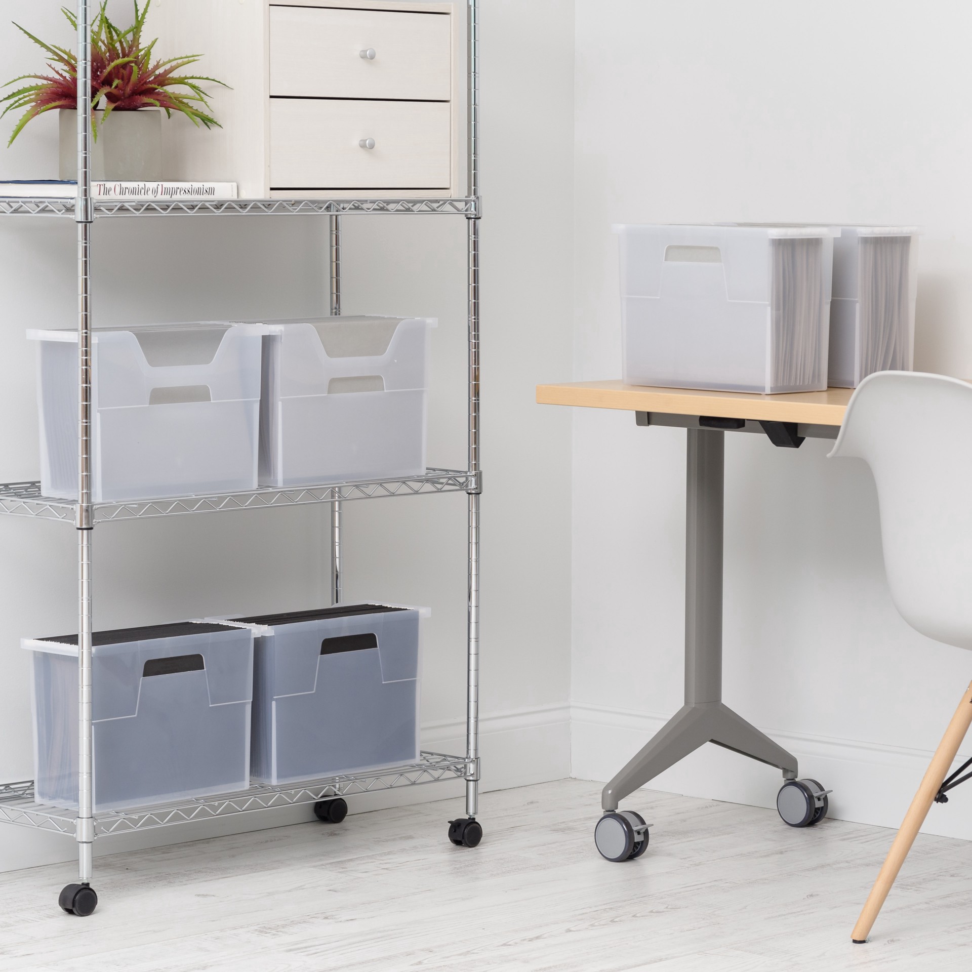 slide 4 of 6, Iris Medium Open Top Plastic File Box, 6 in x 13 in x 10 in