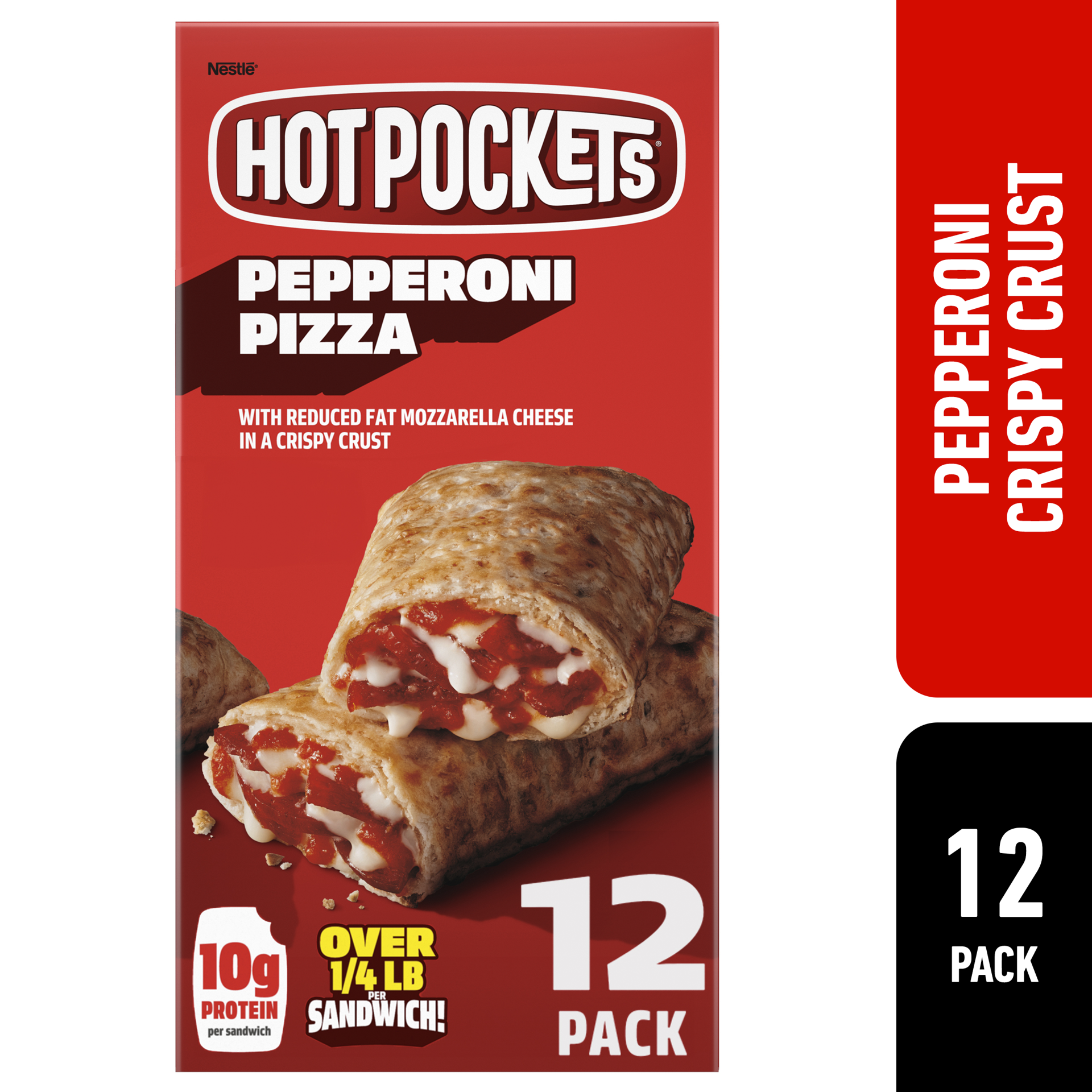 slide 1 of 8, Hot Pockets Pepperoni Pizza Crispy Crust Frozen Snacks, Pizza Snacks Made with Mozzarella Cheese, 12 Count Frozen Sandwiches, 54 oz