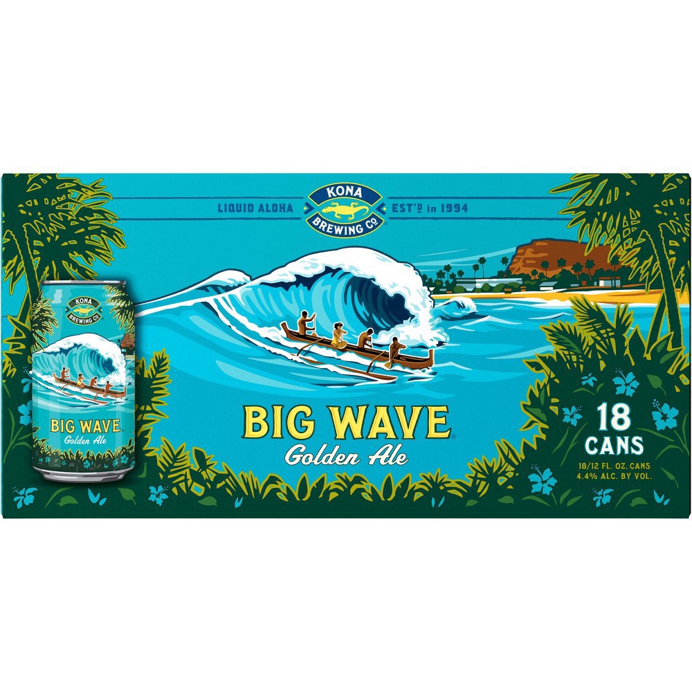 slide 4 of 4, Kona Big Wave Liquid Aloha Premium Beer 18 - 12 fl oz Cans, 216 fl oz