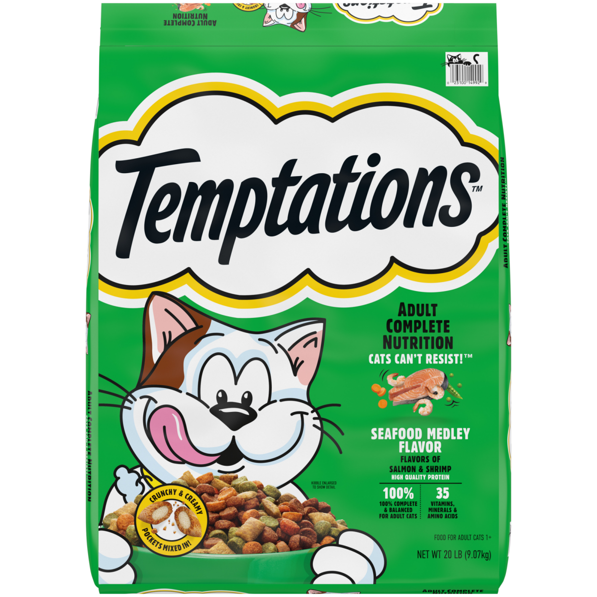 slide 1 of 29, TEMPTATIONS Seafood Medley Flavor Adult Dry Cat Food, 20 lb. Bag, 20 lb