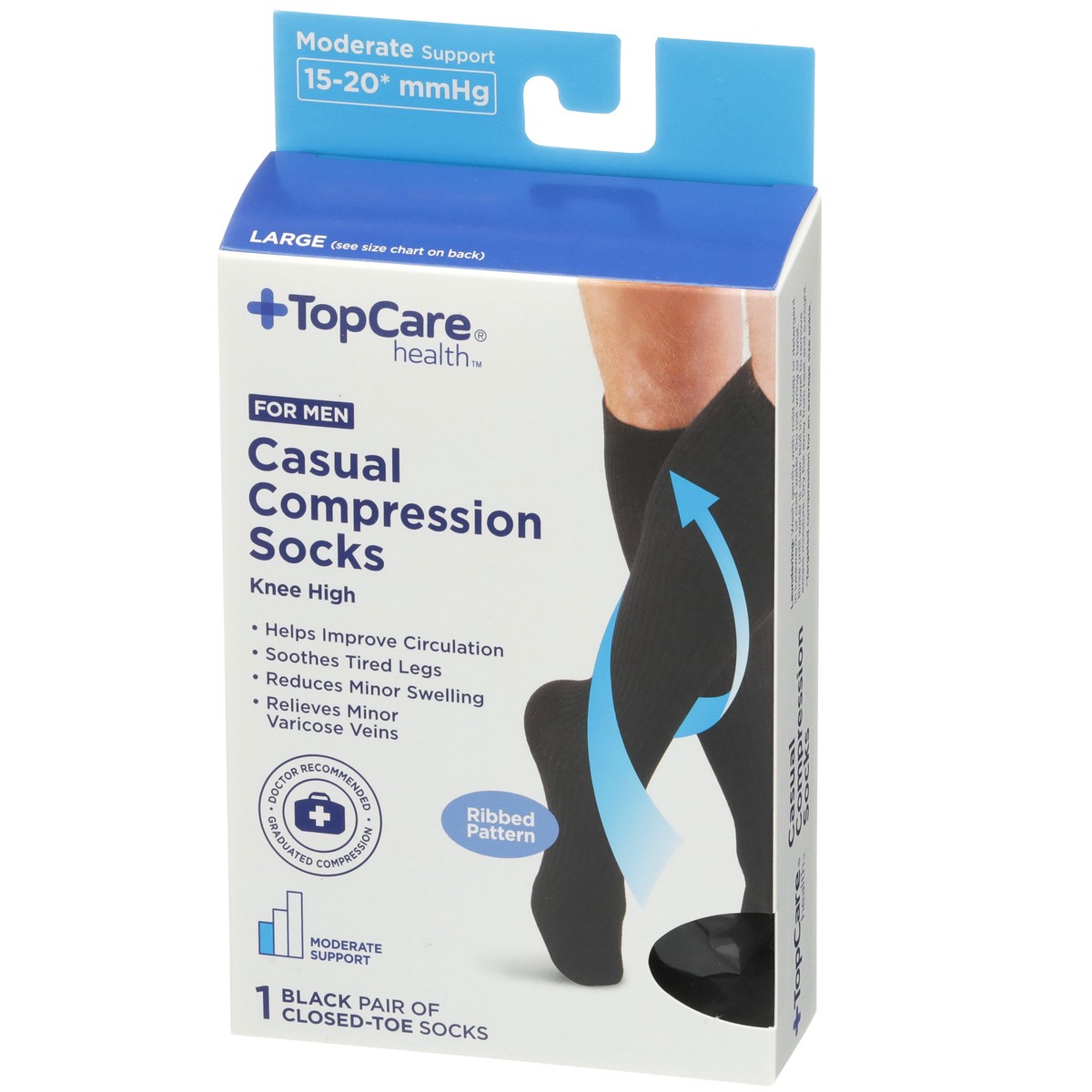 slide 4 of 8, TopCare Topcare Health Men Large Casual Compression Socks Knee High, Black Ribbed Patern, 1 pair