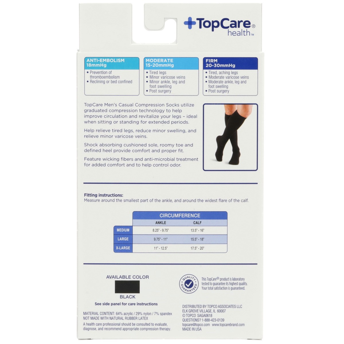 slide 6 of 8, TopCare Topcare Health Men Large Casual Compression Socks Knee High, Black Ribbed Patern, 1 pair