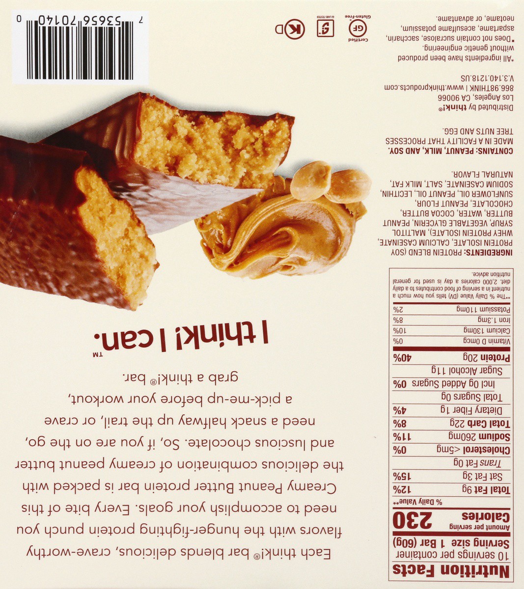 slide 5 of 7, thinkThin Creamy Peanut Butter High Protein Bar, 2.1 oz