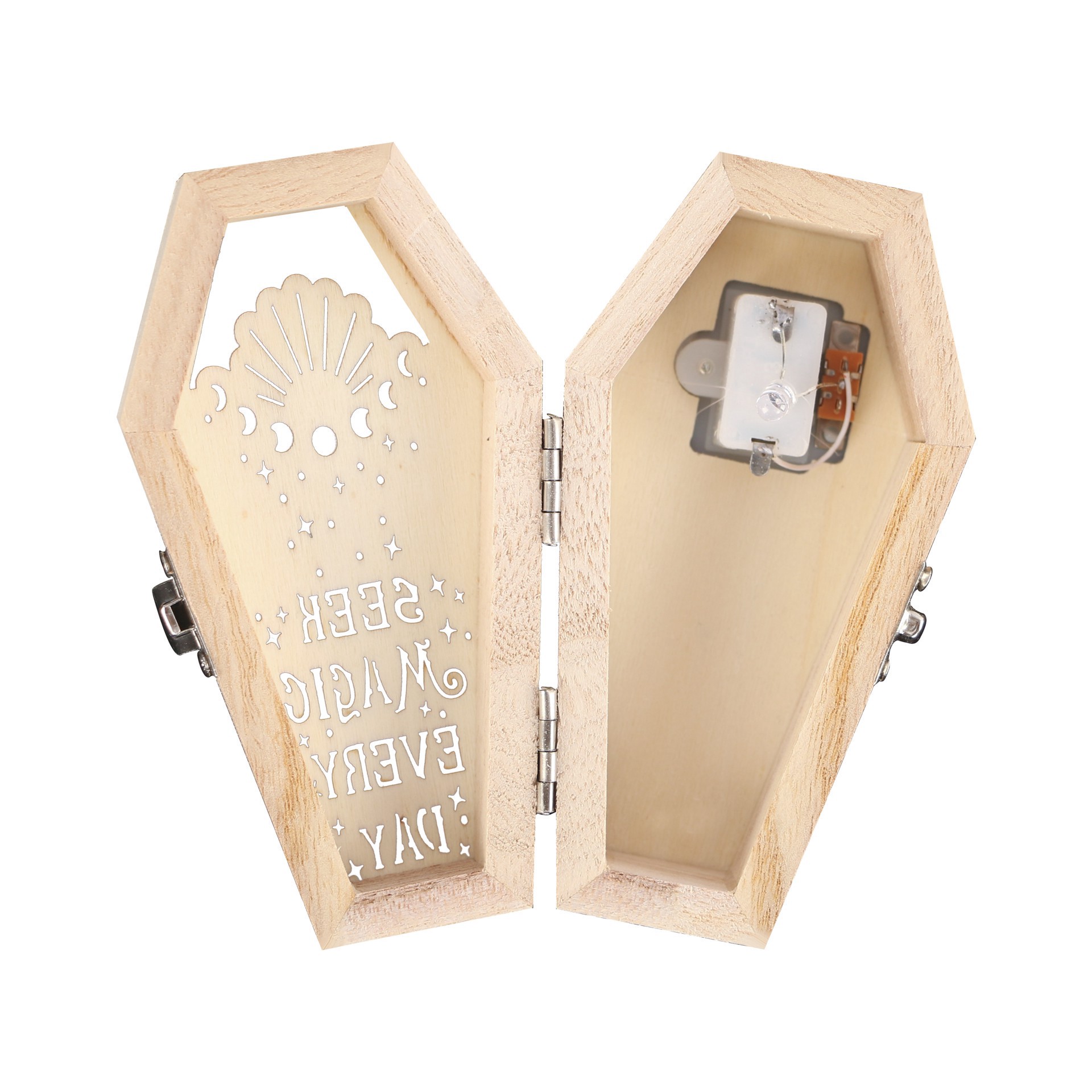 slide 2 of 4, Mini Magic Every Day Coffin Diy Led Wood Decor By Make Market, 2.3 in x 1.5 in x 4.4 in