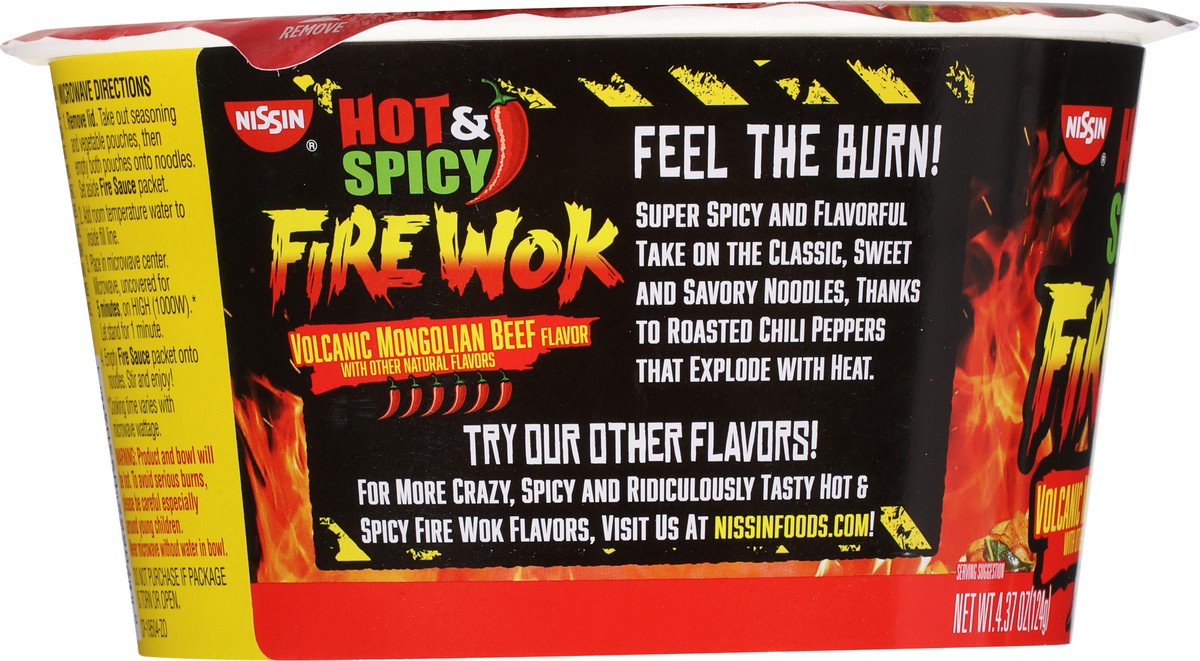 slide 6 of 9, Nissin Hot & Spicy Fire Wok Volcanic Mongolian Beef, 4.37 oz