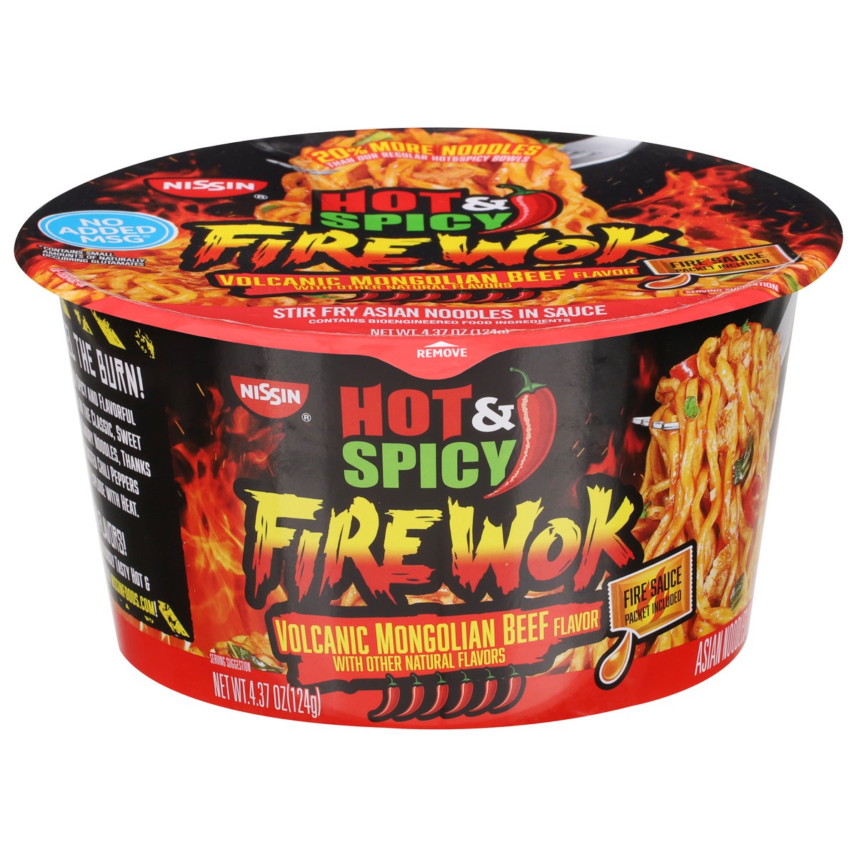 slide 1 of 9, Nissin Hot & Spicy Fire Wok Volcanic Mongolian Beef, 4.37 oz