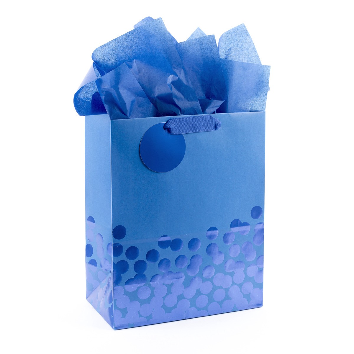 slide 2 of 2, Hallmark Large Gift Bag with Tissue Paper (Blue Foil Dots), 1 ct