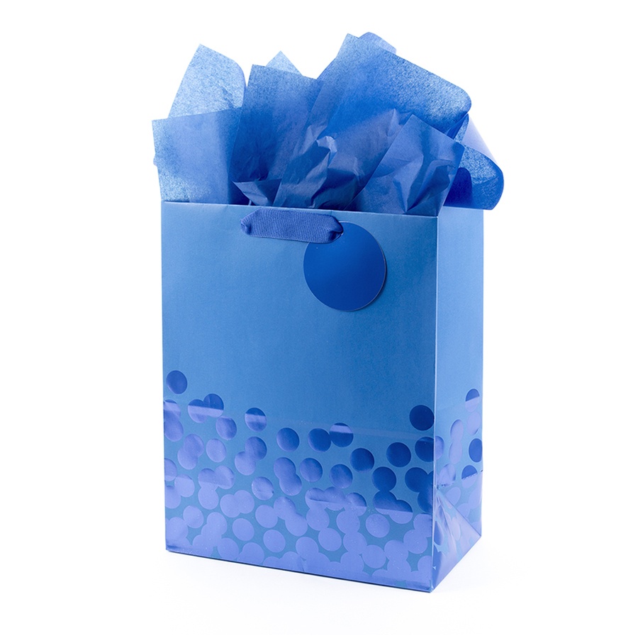 slide 1 of 1, Hallmark Hallmark Large Gift Bag With Tissue Paper (#52) (Royal Blue Foil Polka Dots), 1 ct