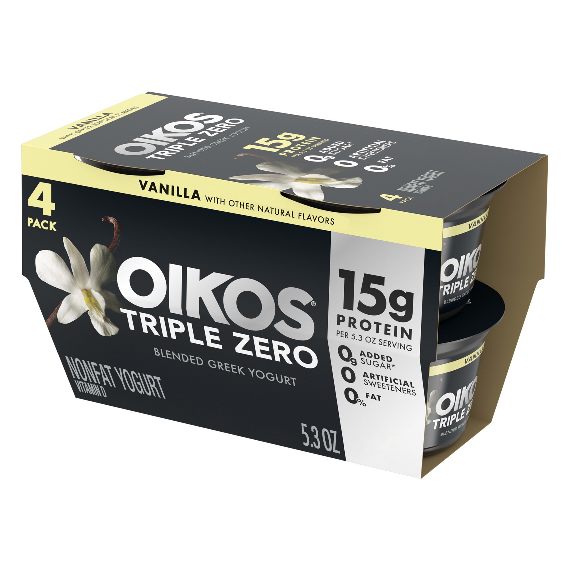 slide 1 of 9, Oikos Triple Zero Vanilla Greek Yogurt - 4ct/5.3oz Cups, 4 ct; 5.3 oz