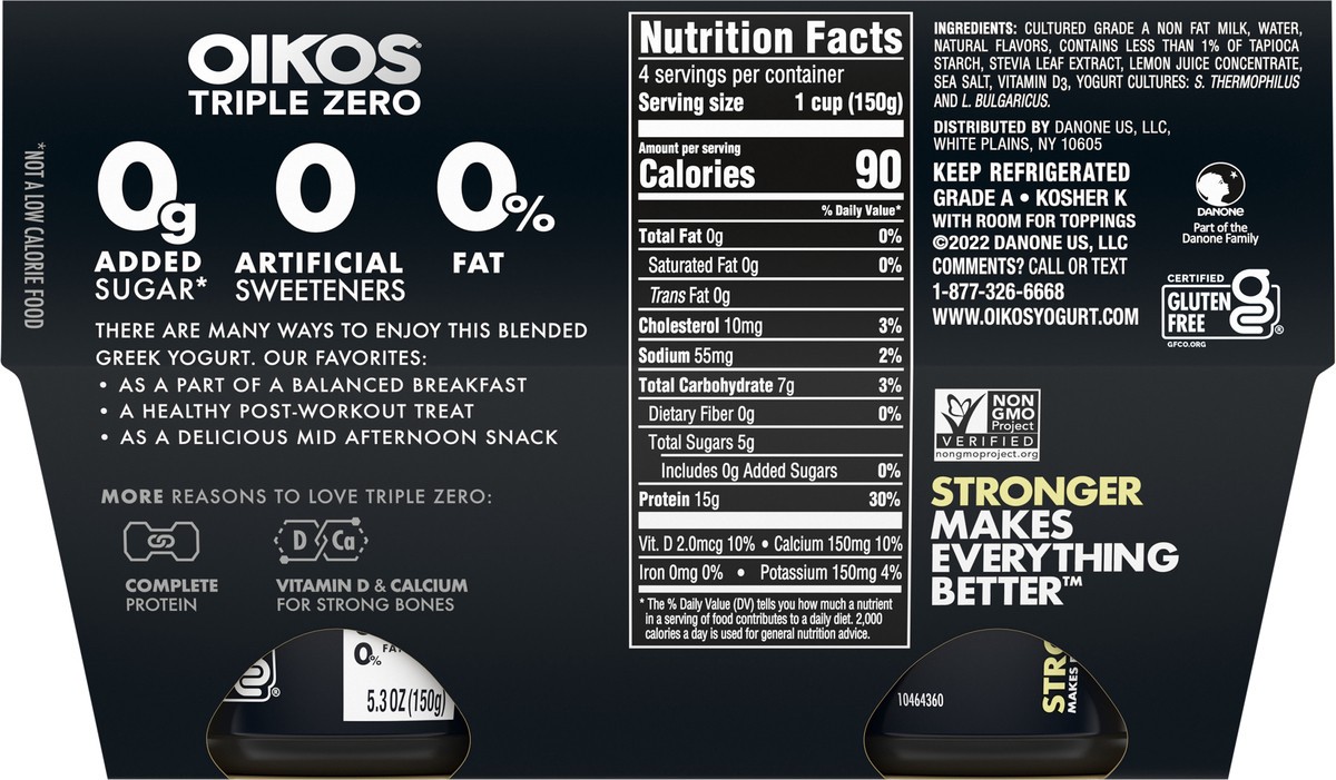 slide 3 of 9, Oikos Triple Zero Vanilla Greek Yogurt - 4ct/5.3oz Cups, 4 ct; 5.3 oz