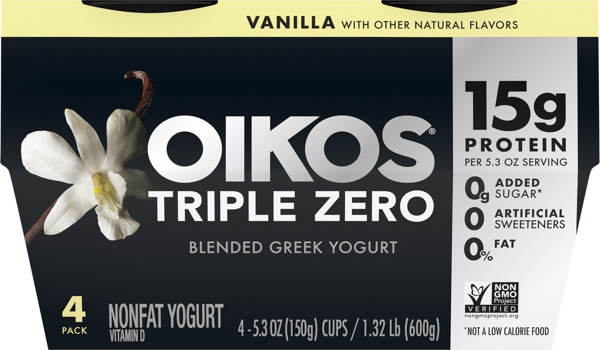 slide 2 of 9, Oikos Triple Zero Vanilla Greek Yogurt - 4ct/5.3oz Cups, 4 ct; 5.3 oz