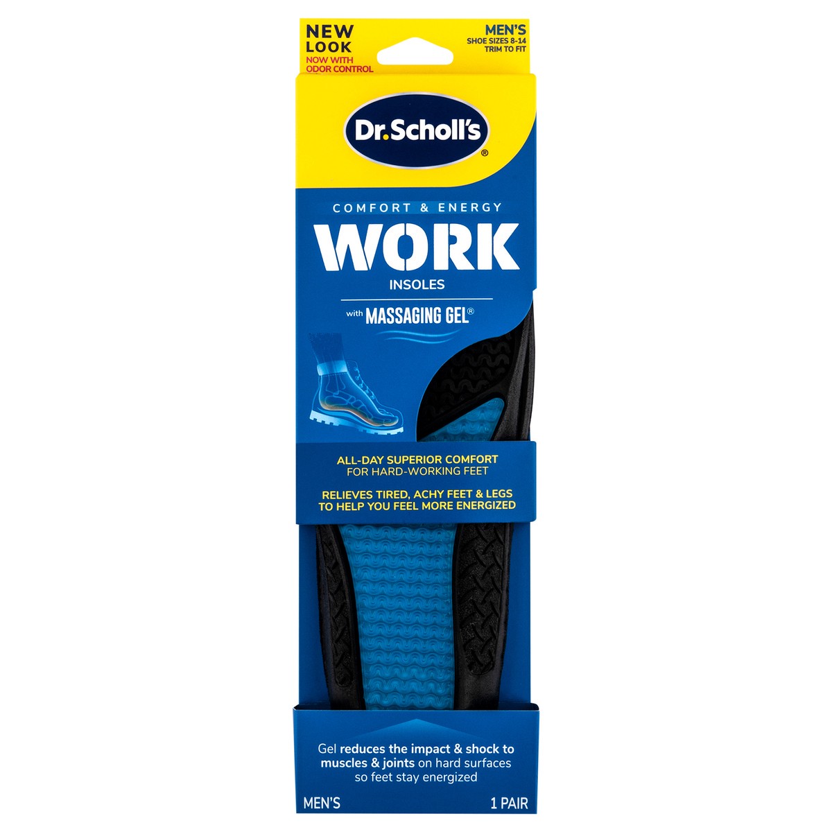 slide 1 of 29, Dr. Scholl's Work All-Day Superior Comfort Insoles (with) Massaging Gel, Men, 1 Pair, Trim to Fit, 1 ct