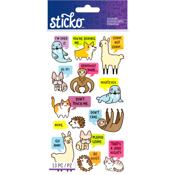 slide 1 of 1, Sticko Stickers Sarcastic Animals, 13 ct