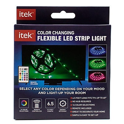 slide 1 of 1, itek Color Changing Flexible LED Strip Light with Remote, 6.5 ft