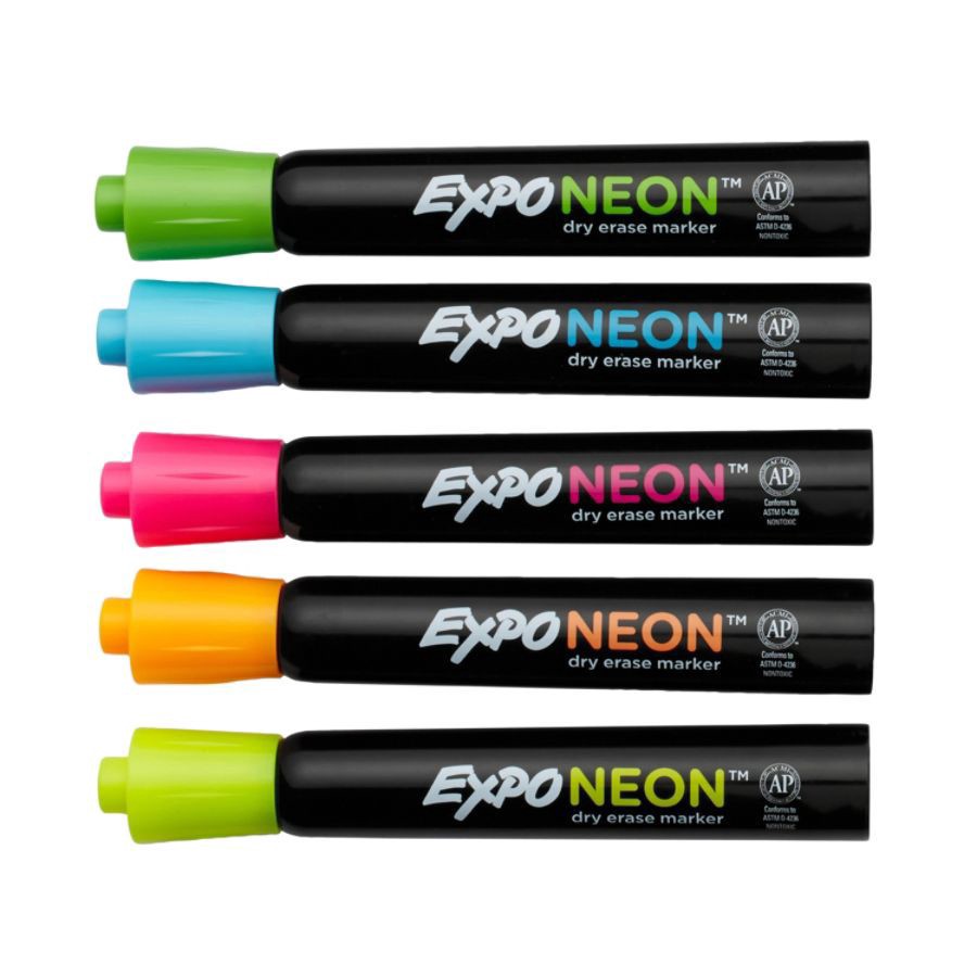 slide 4 of 7, Expo Neon Dry-Erase Markers, Assorted, Pack Of 5, 5 ct