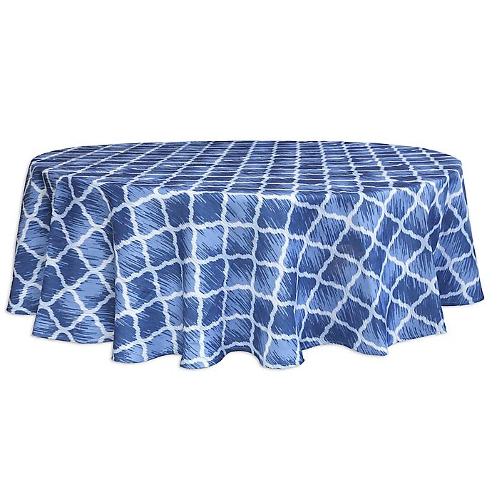 slide 1 of 1, Bardwil Linens Indigo Trellis Round Indoor/Outdoor Tablecloth with Umbrella Hole, 70 in