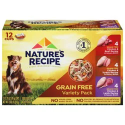 Nature's Recipe Nature’s Recipe Grain Free Chicken & Beef Recipe, Chicken & Turkey Recipe and Chicken & Lamb Recipe in Savory Broth Variety Pack Wet Dog Food, 2.75 oz. Cup, 12 Count