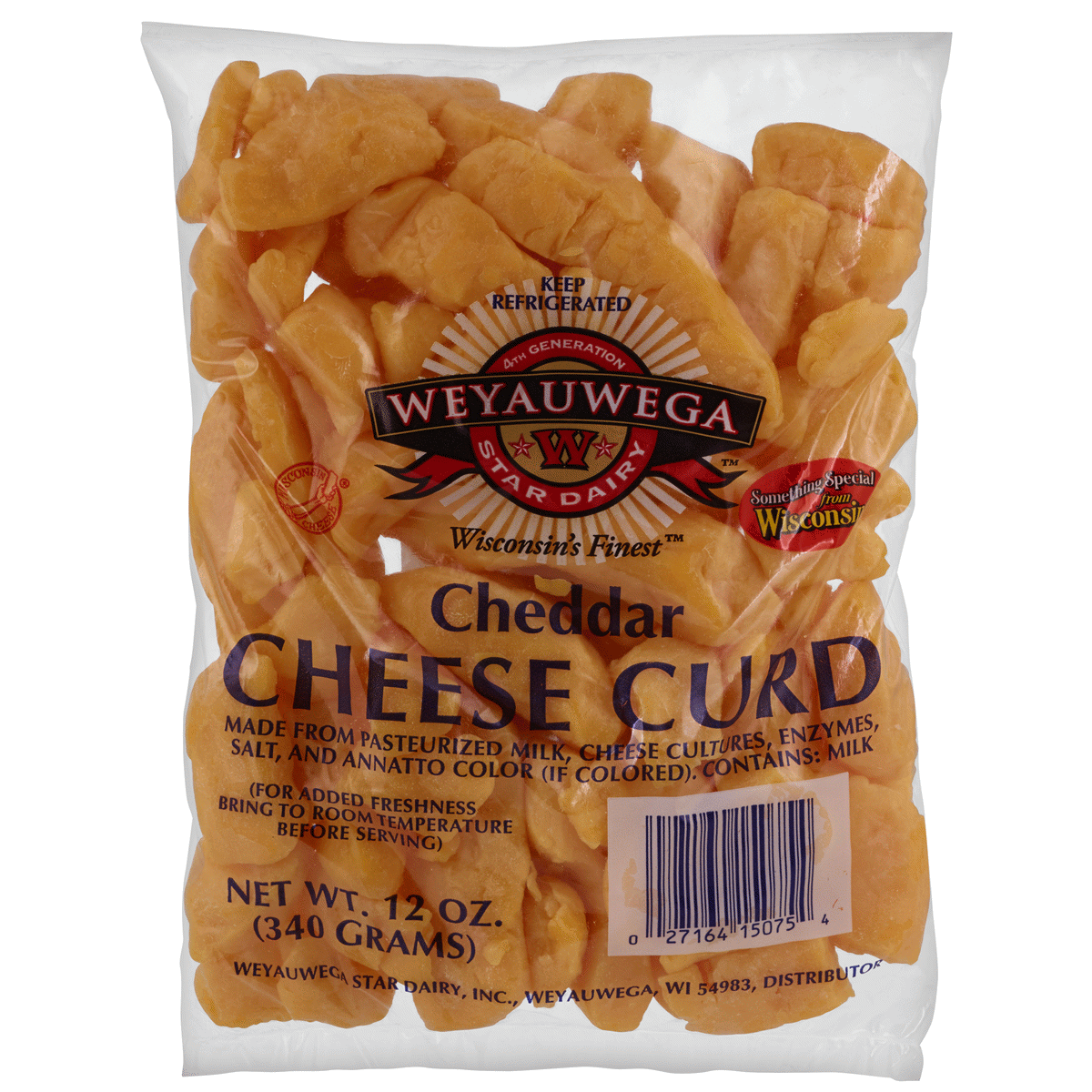 slide 1 of 1, Weyauwega Cheddar Cheese Curd, 12 oz