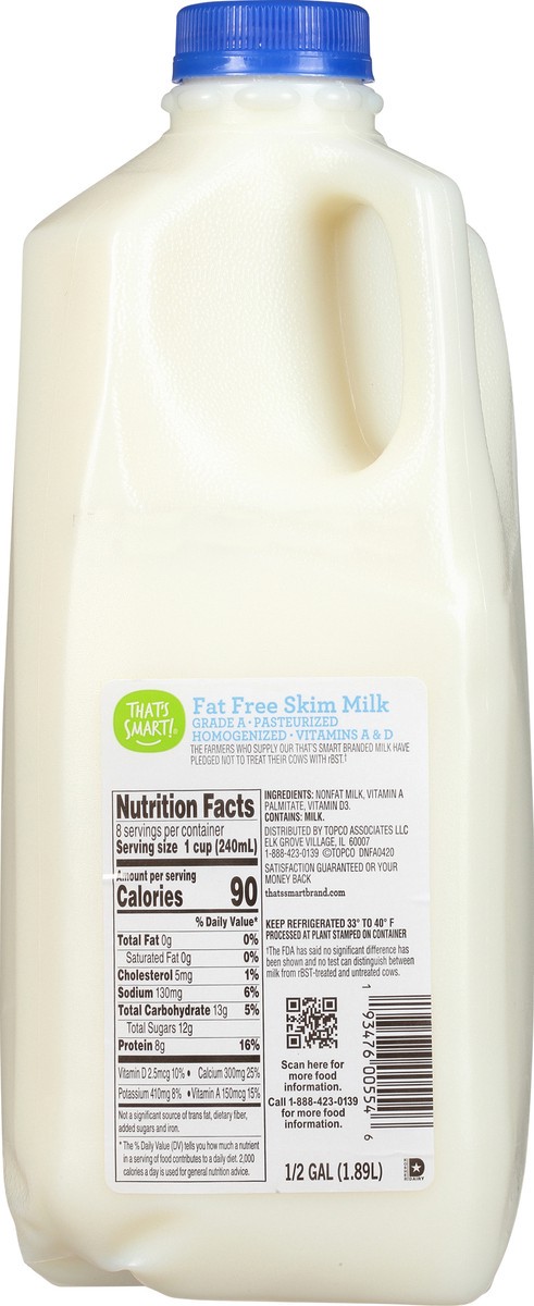 slide 1 of 9, That's Smart! Fat Free Skim Milk, 1/2 gal