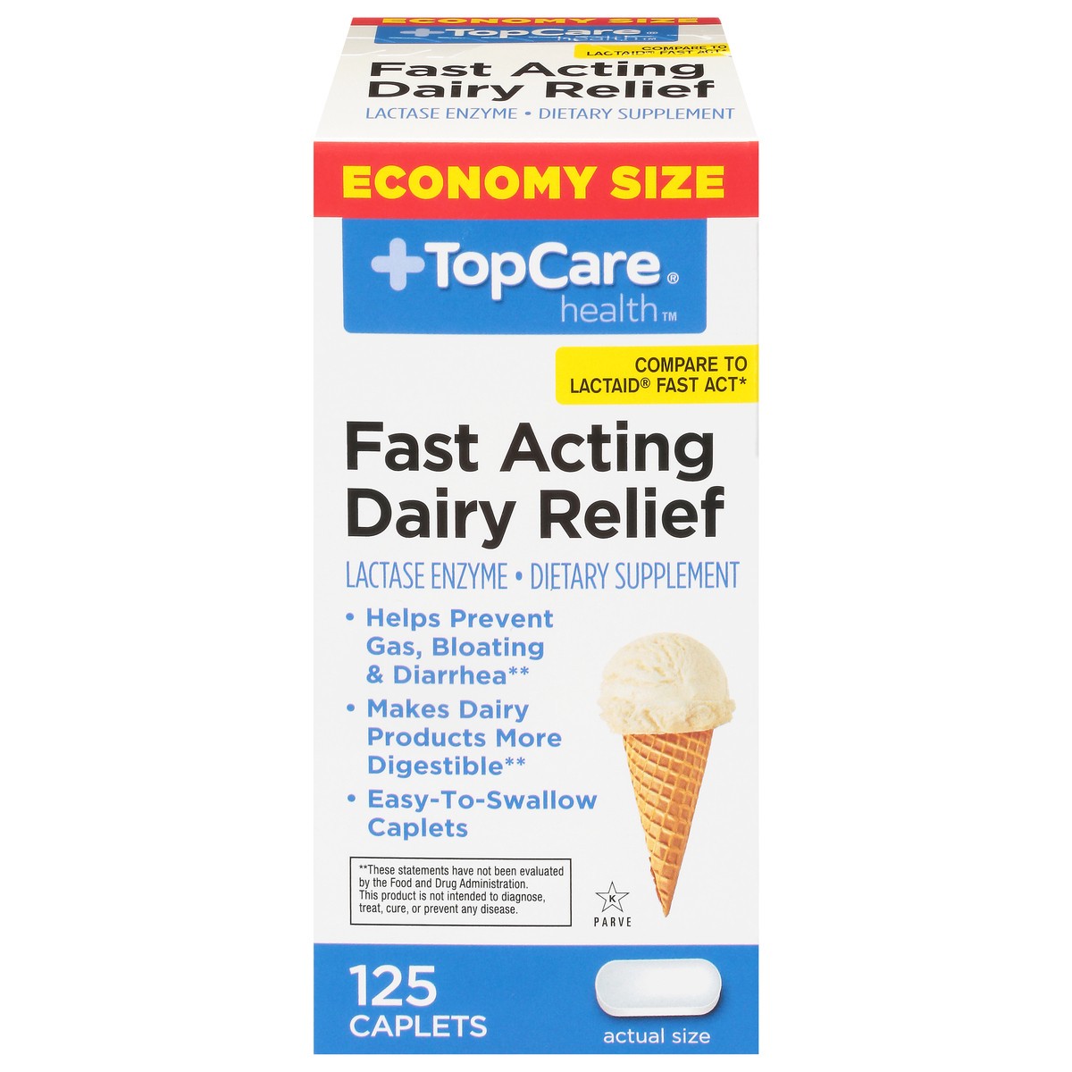 slide 1 of 9, TopCare Health Fast Acting Dairy Relief Economy Size 125 Caplets, 125 ct