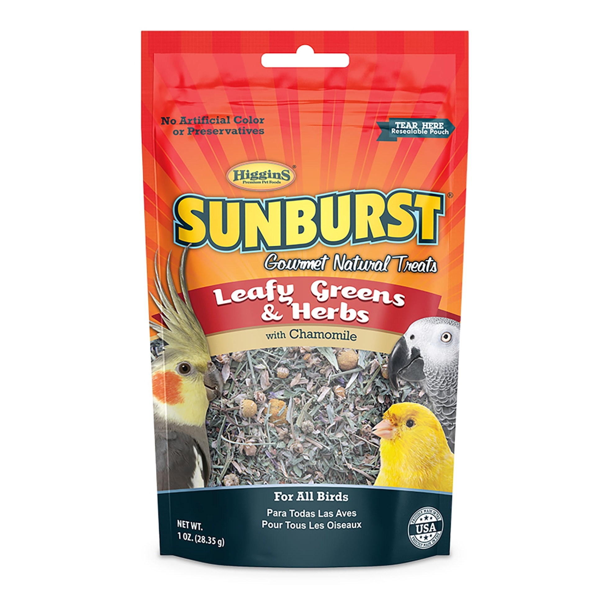 slide 1 of 1, Higgins Sunburst Leafy Greens & Herbs Gourmet Treats for All Birds, 1 oz