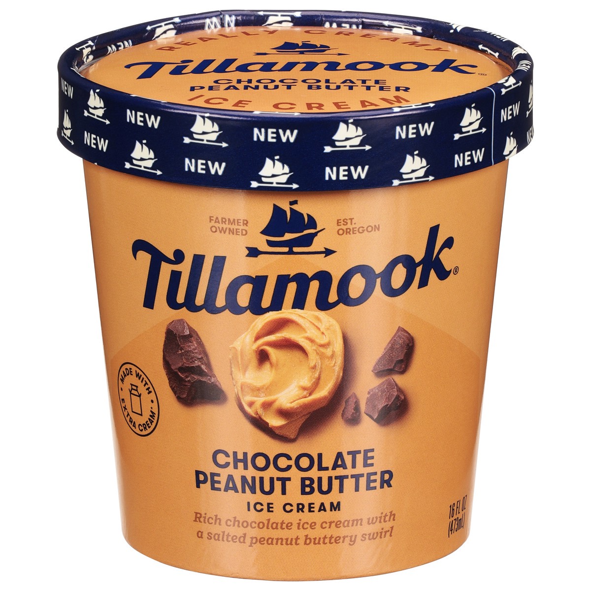 slide 1 of 13, Tillamook Chocolate Peanut Butter Ice Cream 16 fl oz,