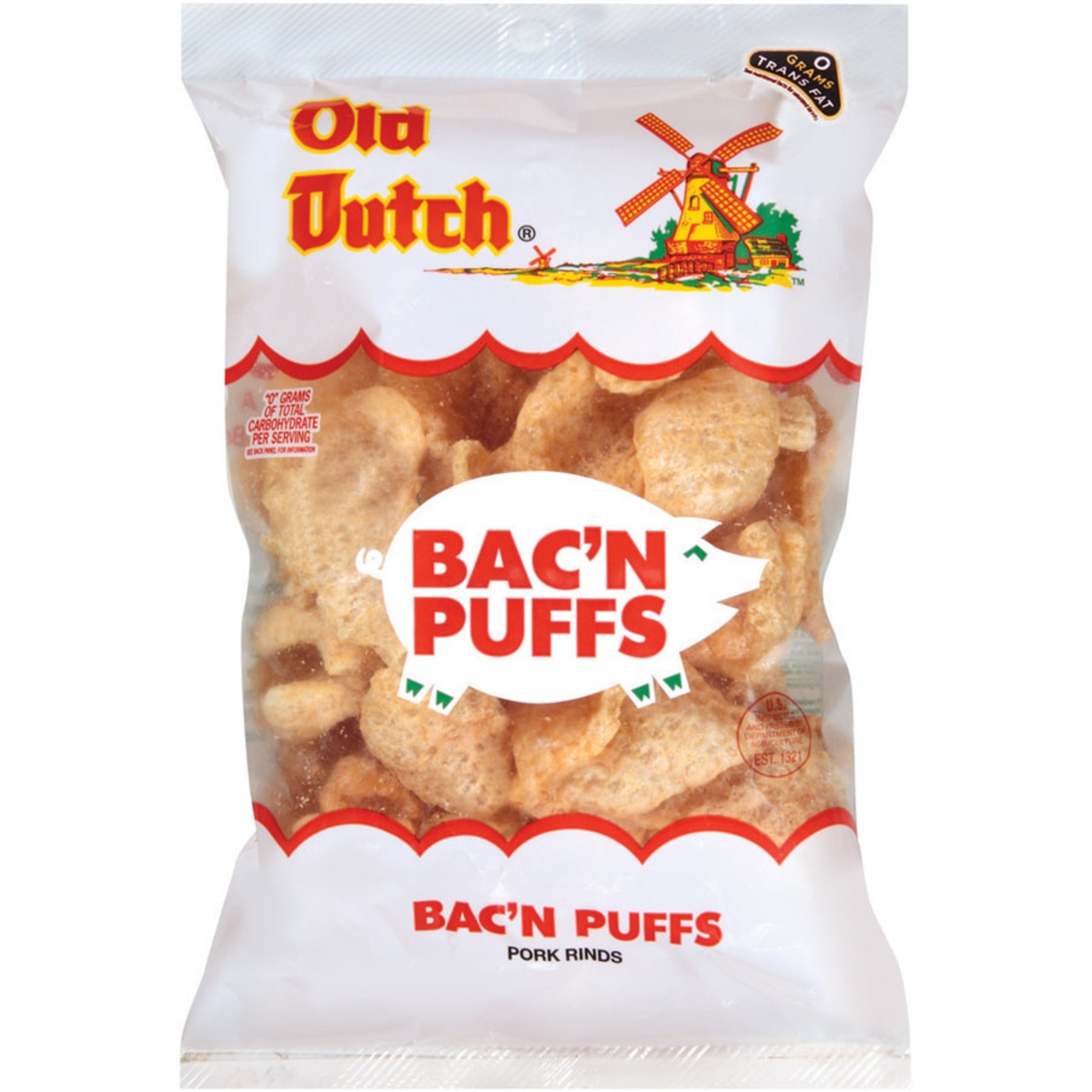 slide 1 of 1, Old Dutch Bac'N Puffs Pork Rinds, 3 oz