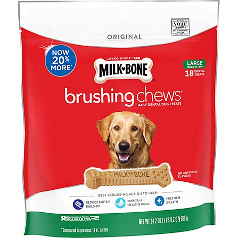 slide 1 of 1, Milk-Bone Brushing Chews Dental Dog Treats Large, 24.2 oz