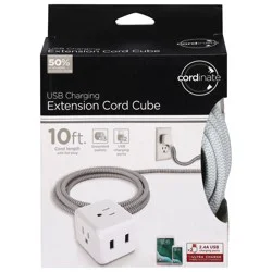 Cordinate USB Charging Extension Cord Cube - 10 ft