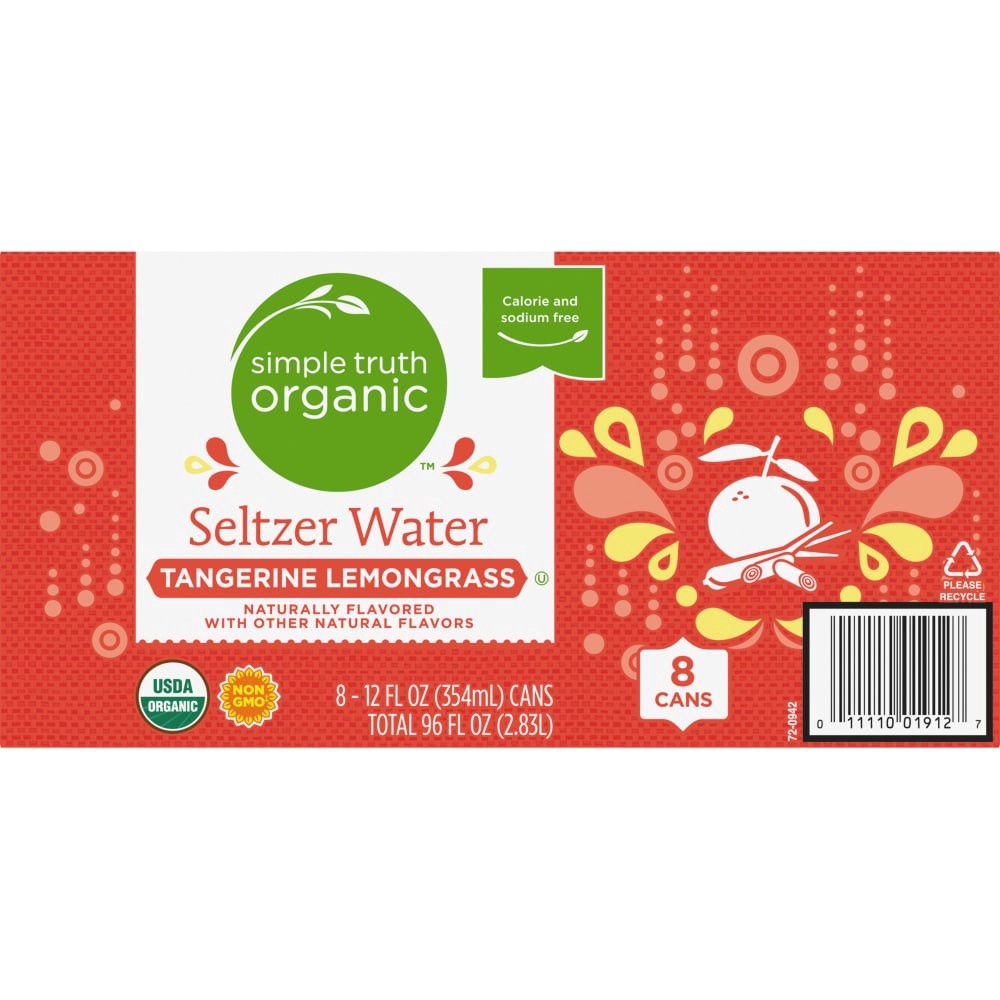 slide 3 of 4, Simple Truth Organic Tangerine Lemongrass Seltzer Water - 8 ct, 8 ct