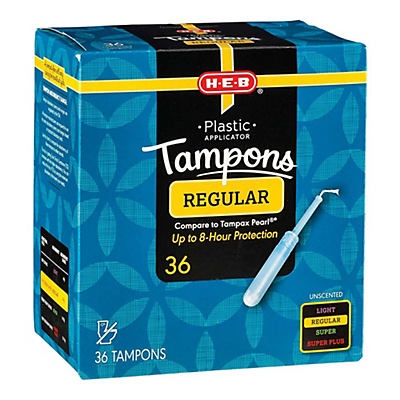 slide 1 of 1, H-E-B Plastic Regular Unscented Tampons, 36 ct