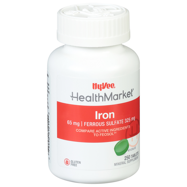 slide 1 of 1, Hy-Vee HealthMarket Iron Dietary Supplement, 250 ct; 65 mg